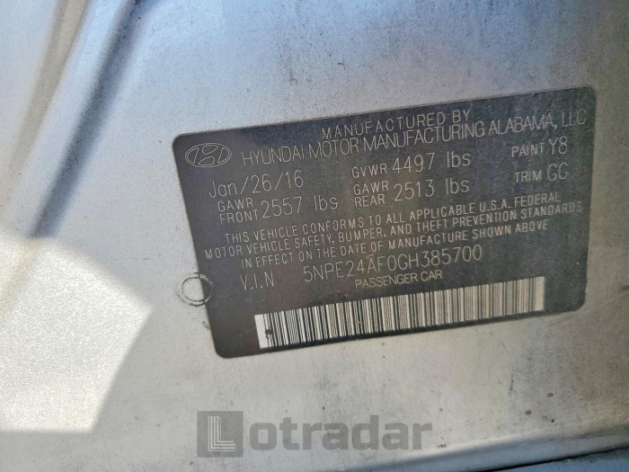 Hyundai Sonata 2016 VIN 5NPE24AF0GH385700