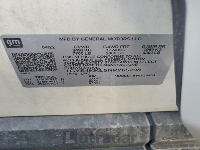 Cadillac Escalade 2022 VIN 1GYS4KKL5NR265798