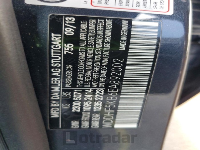 Mercedes-benz E-class 2014 VIN WDDHF5KB6EA892002