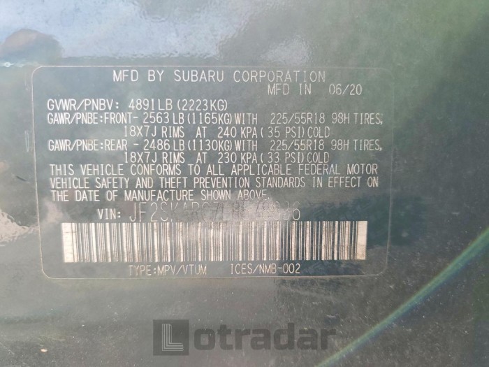 Subaru Forester 2020 VIN JF2SKARC7LH578836