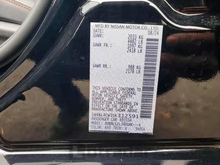 Nissan Altima 2025 VIN 1N4BL4CW3SN312591