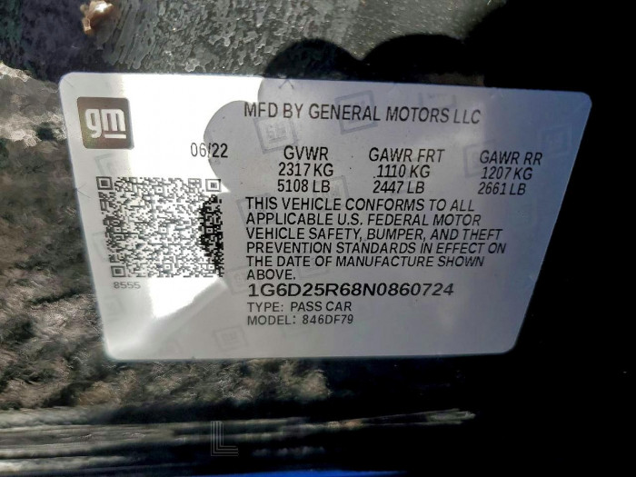 Cadillac Ct5-v blac 2022 VIN 1G6D25R68N0860724