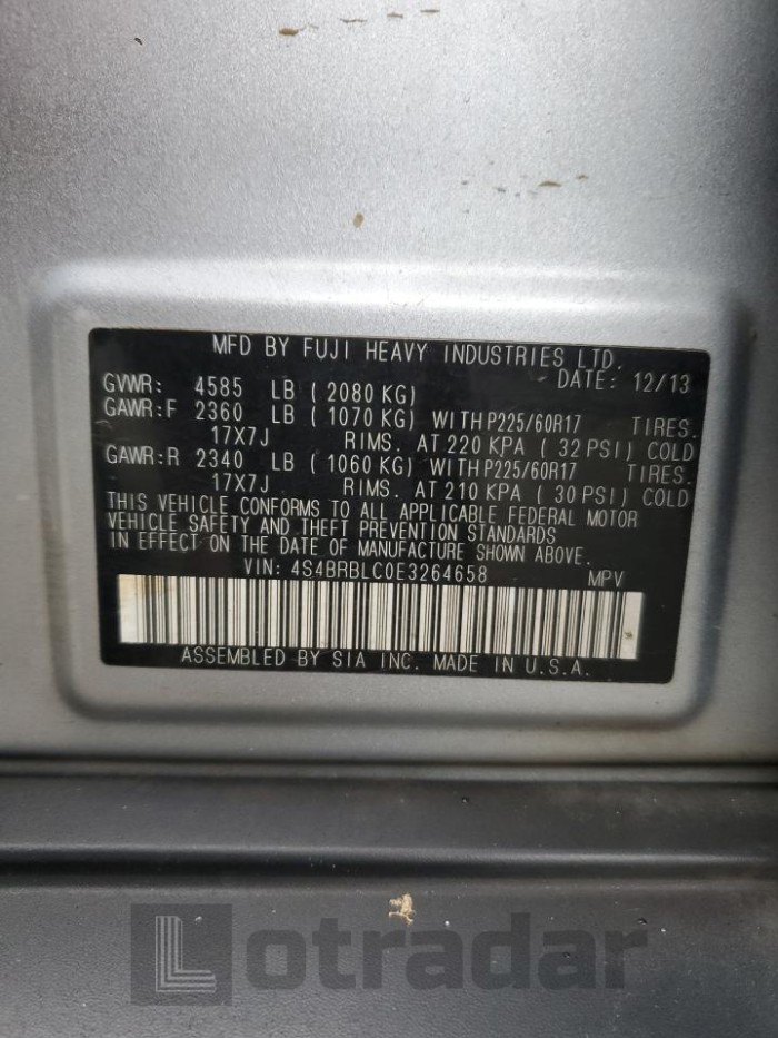 Subaru Outback 2014 VIN 4S4BRBLC0E3264658