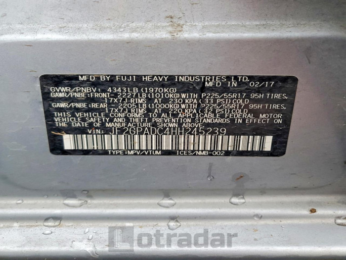 Subaru Crosstrek 2017 VIN JF2GPADC4HH245239