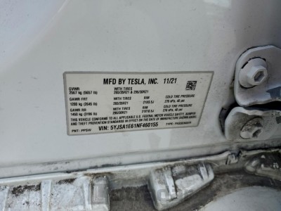 Tesla Model s 2022 VIN 5YJSA1E61NF460155