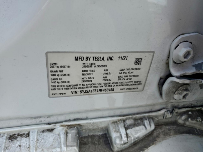 Tesla Model s 2022 VIN 5YJSA1E61NF460155