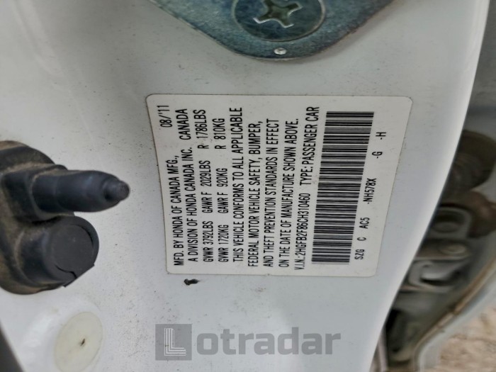 Honda Civic 2012 VIN 2HGFB2F86CH310460