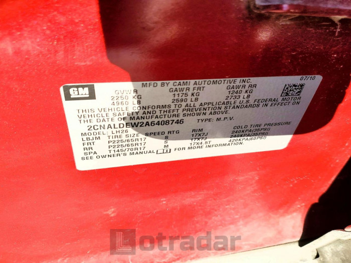 Chevrolet Equinox 2010 VIN 2CNALDEW2A6408746