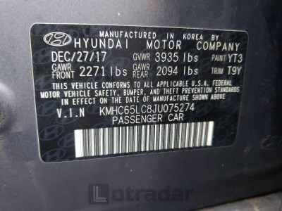 Hyundai Ioniq 2018 VIN KMHC65LC8JU075274