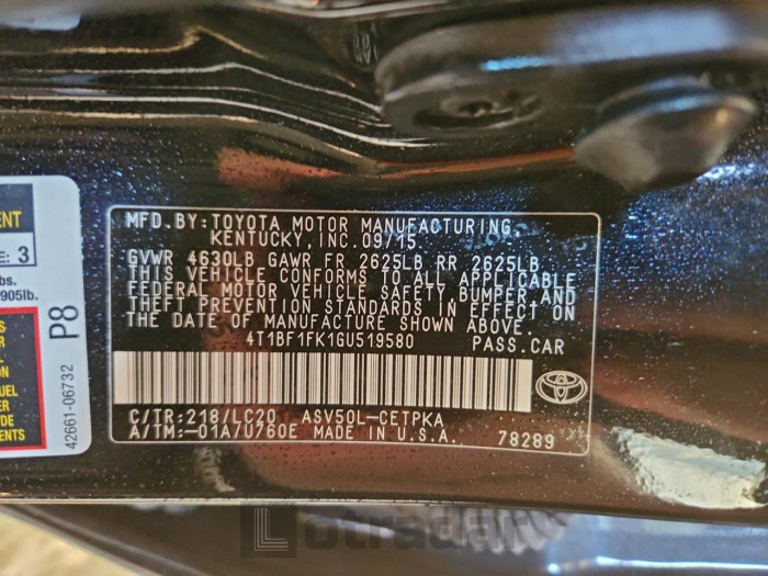 Toyota Camry 2016 VIN 4T1BF1FK1GU519580