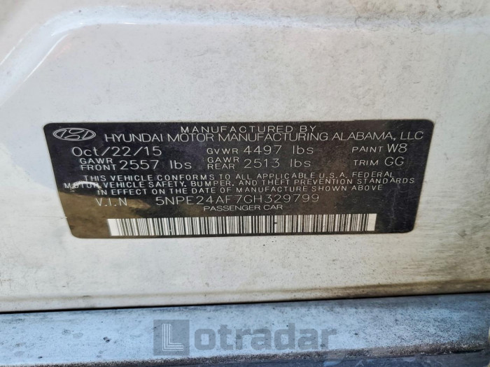 Hyundai Sonata 2016 VIN 5NPE24AF7GH329799