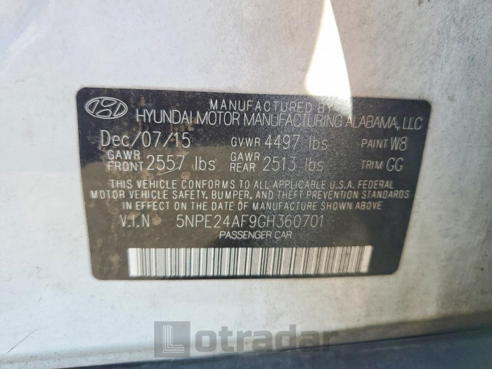 Hyundai Sonata 2016 VIN 5NPE24AF9GH360701