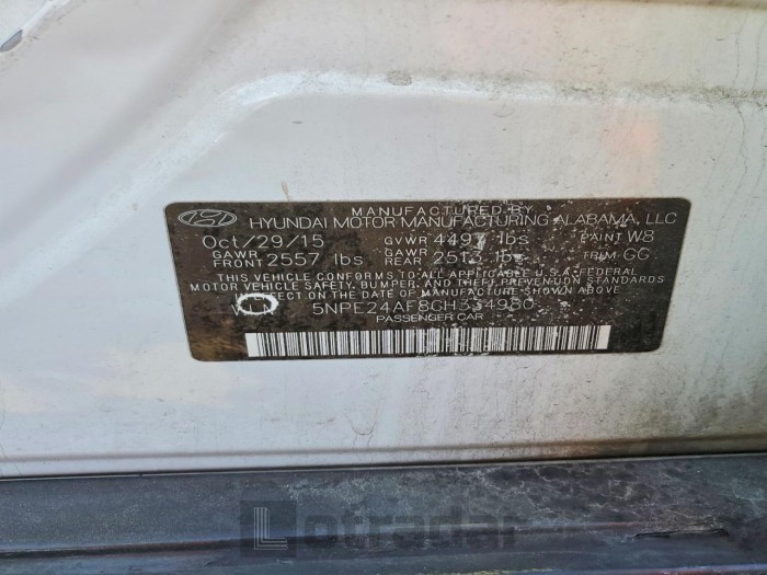 Hyundai Sonata 2016 VIN 5NPE24AF8GH334980