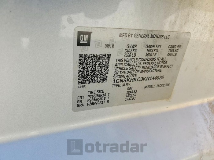 Chevrolet Suburban 2019 VIN 1GNSKHKC3KR144026