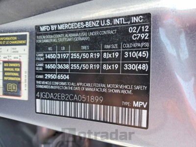 Mercedes-benz M-class 2012 VIN 4JGDA2EB2CA051899