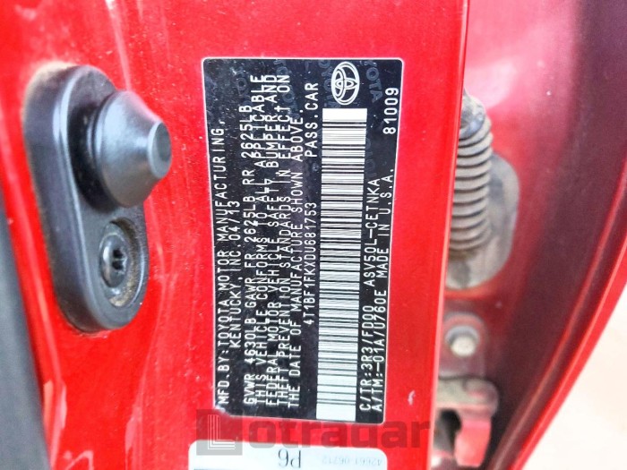 Toyota Camry 2013 VIN 4T1BF1FKXDU681753