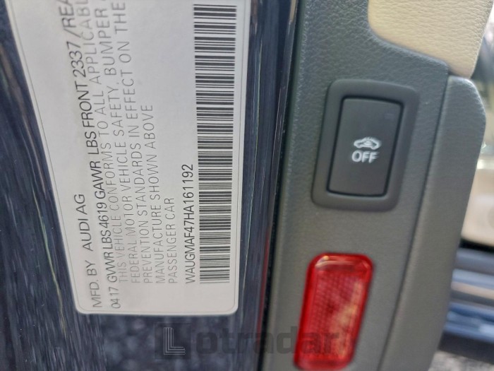 Audi A4 2017 VIN WAUGMAF47HA161192