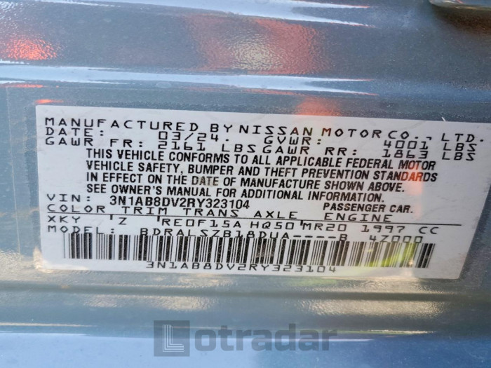 Nissan Sentra 2024 VIN 3N1AB8DV2RY323104
