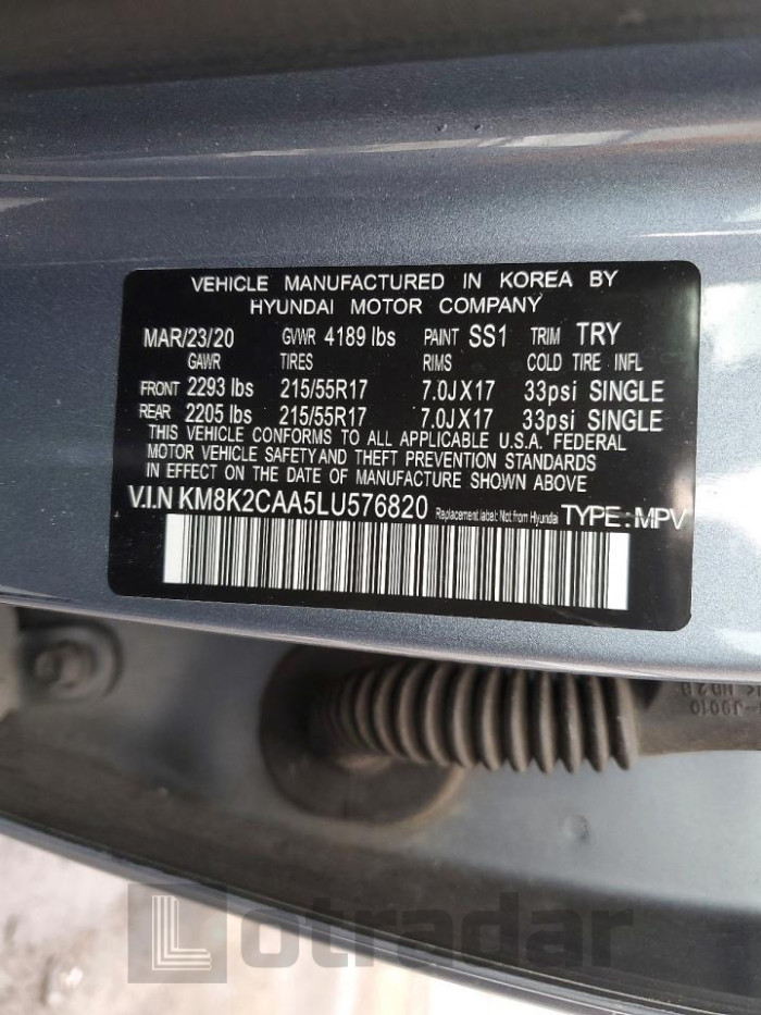 Hyundai Kona 2020 VIN KM8K2CAA5LU576820