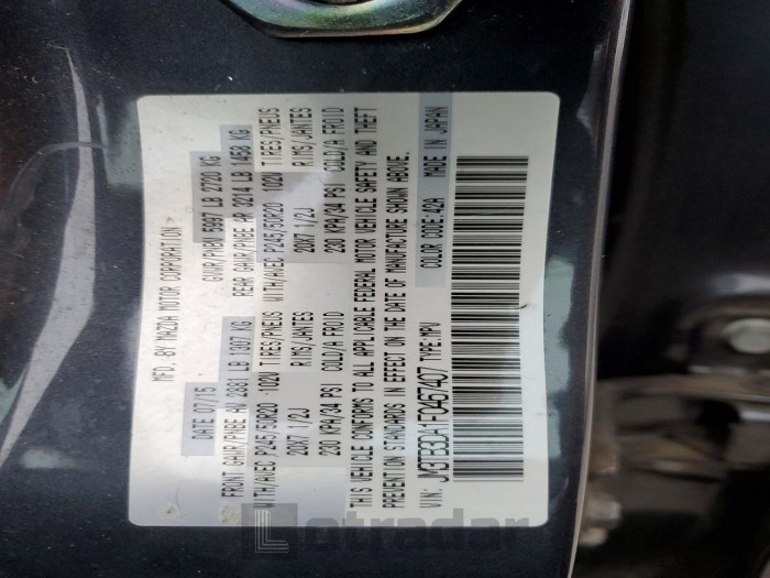 Mazda Cx-9 2015 VIN JM3TB3DA1F0467407