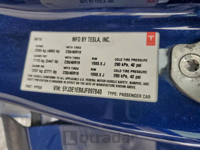 Tesla Model 3 2018 VIN 5YJ3E1EB8JF097840