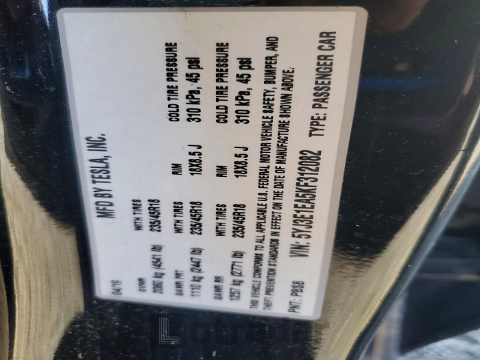 Tesla Model 3 2019 VIN 5YJ3E1EA5KF312082