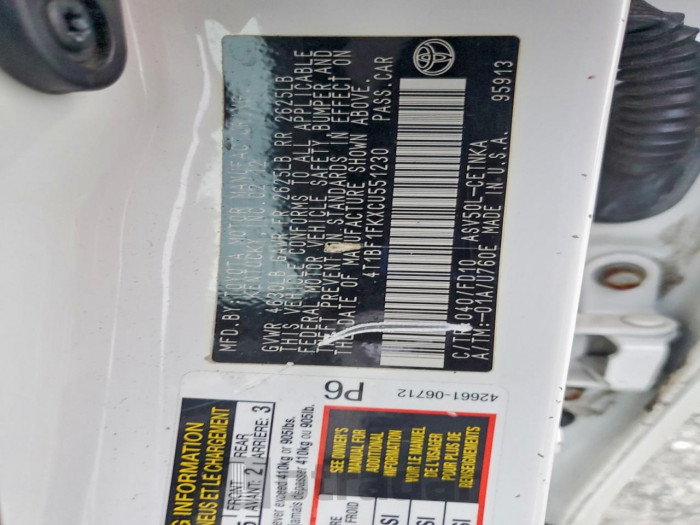 Toyota Camry 2012 VIN 4T1BF1FKXCU551230
