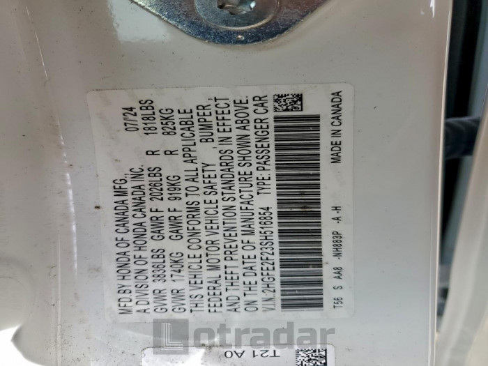 Honda Civic 2025 VIN 2HGFE2F23SH516854