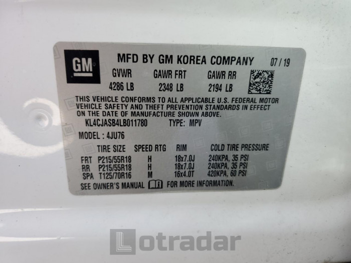Buick Encore 2020 VIN KL4CJASB4LB011780