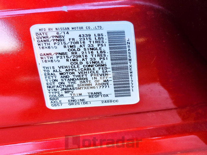 Nissan Rogue 2014 VIN JN8AS5MTXEW617771