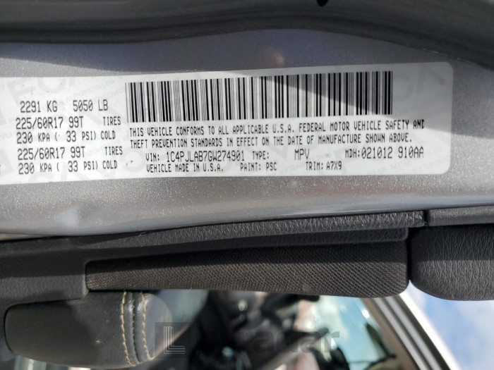 Jeep Grand cher 2016 VIN 1C4PJLAB7GW274901