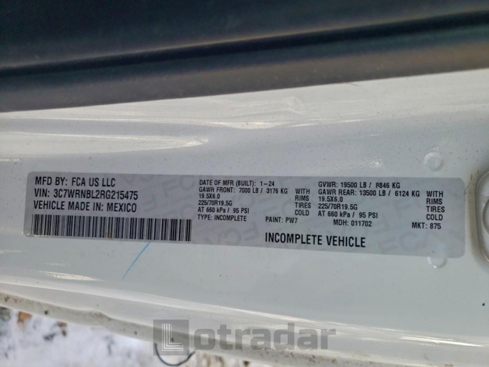 Ram All models 2024 VIN 3C7WRNBL2RG215475