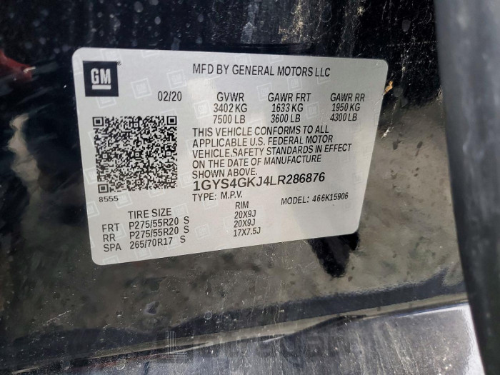 Cadillac Escalade 2020 VIN 1GYS4GKJ4LR286876