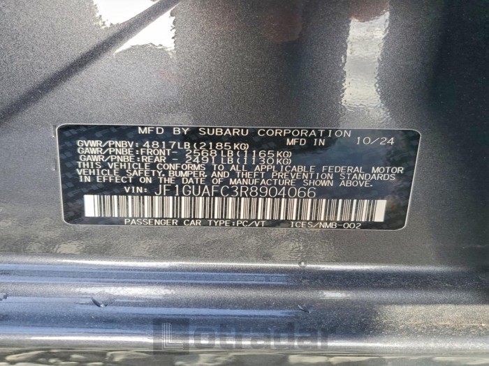 Subaru Impreza 2024 VIN JF1GUAFC3R8904066