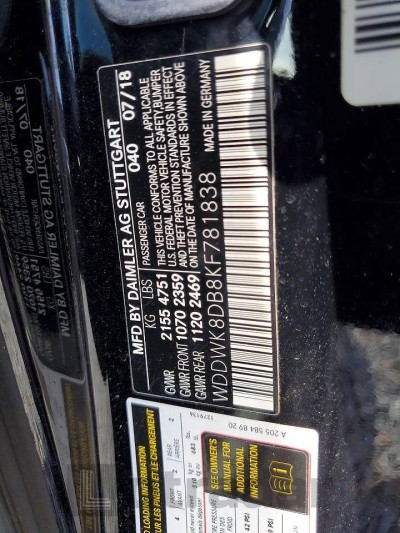 Mercedes-benz C class 2019 VIN WDDWK8DB8KF781838