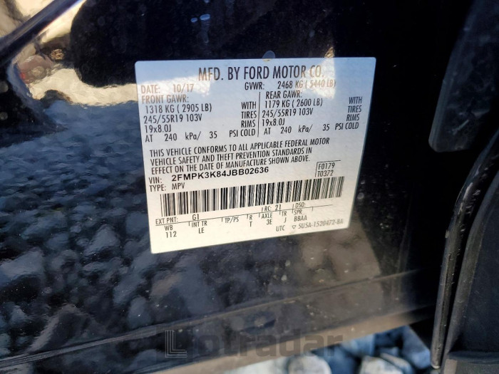 Ford Edge 2018 VIN 2FMPK3K84JBB02636