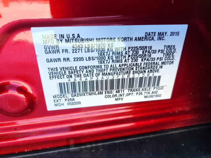 Mitsubishi Outlander 2015 VIN 4A4AP3AU3FE037504
