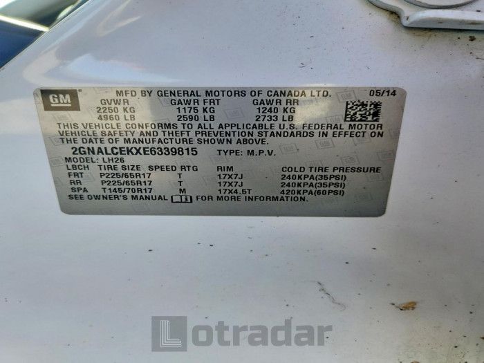 Chevrolet Equinox 2014 VIN 2GNALCEKXE6339815