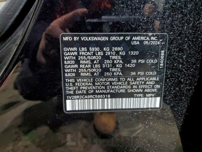Volkswagen Atlas 2024 VIN 1V2BR2CA9RC586318