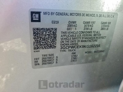 Chevrolet All models 2019 VIN 3GCPWCEK9KG162216