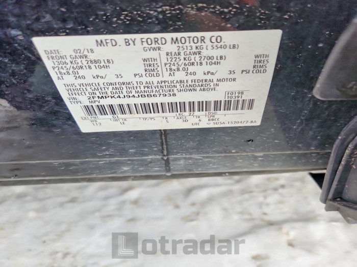 Ford Edge 2018 VIN 2FMPK4J94JBB67938