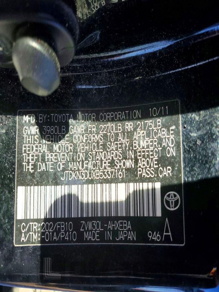 Toyota Prius 2011 VIN JTDKN3DUXB5337161