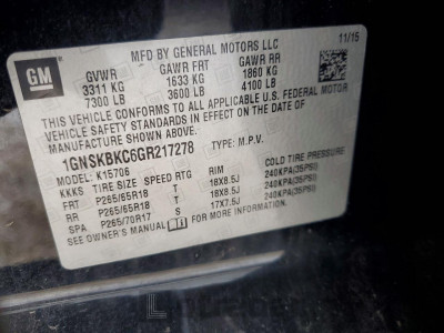 Chevrolet Tahoe 2016 1GNSKBKC6GR217278