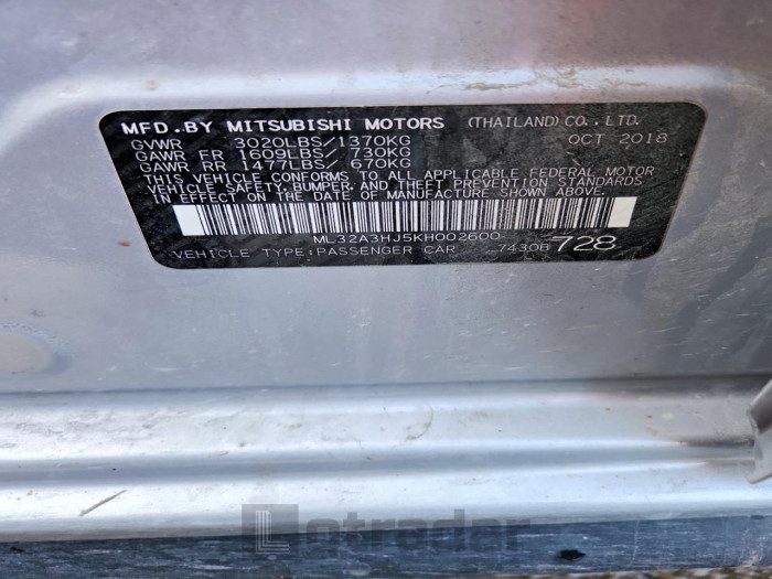 Mitsubishi Mirage 2019 VIN ML32A3HJ5KH002600