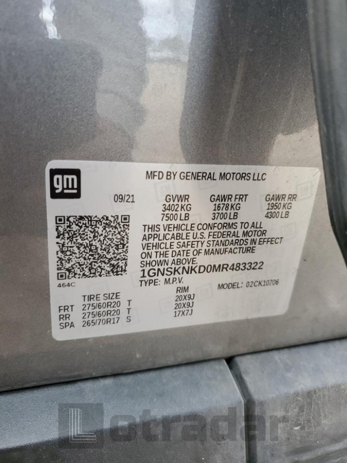 Chevrolet Tahoe 2021 VIN 1GNSKNKD0MR483322