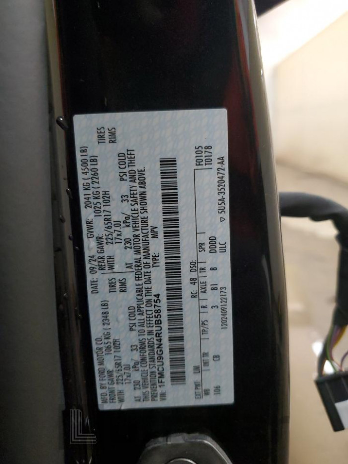 Ford Escape act 2024 VIN 1FMCU9GN4RUB58754