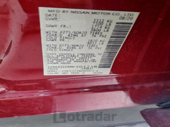 Nissan TITAN 2021 VIN 1N6AA1ED6MN501256