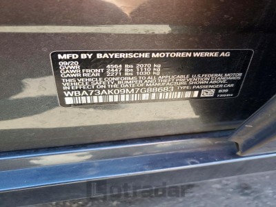 BMW 2 series 2021 VIN WBA73AK09M7G88683