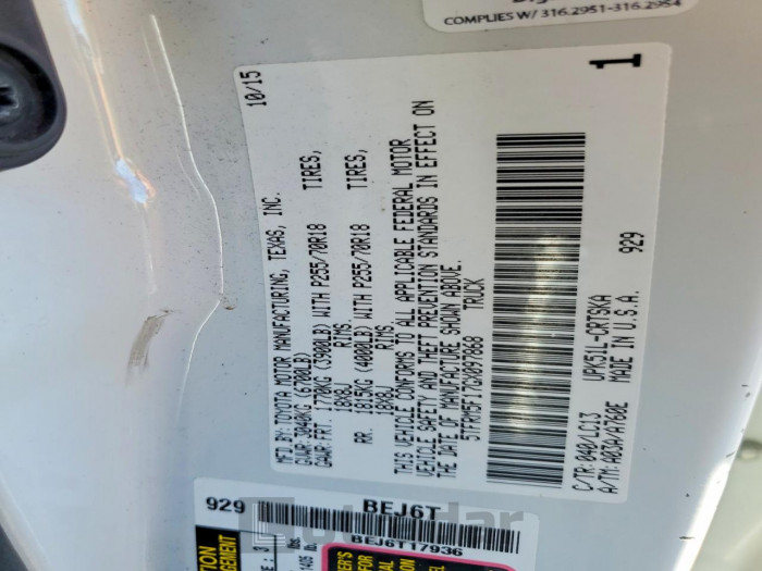 Toyota Tundra 2016 VIN 5TFRM5F17GX097868