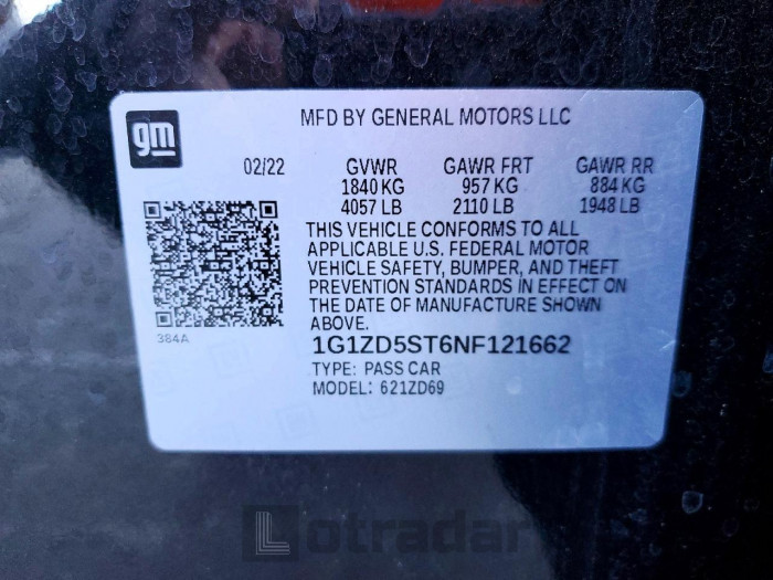 Chevrolet Malibu 2022 VIN 1G1ZD5ST6NF121662